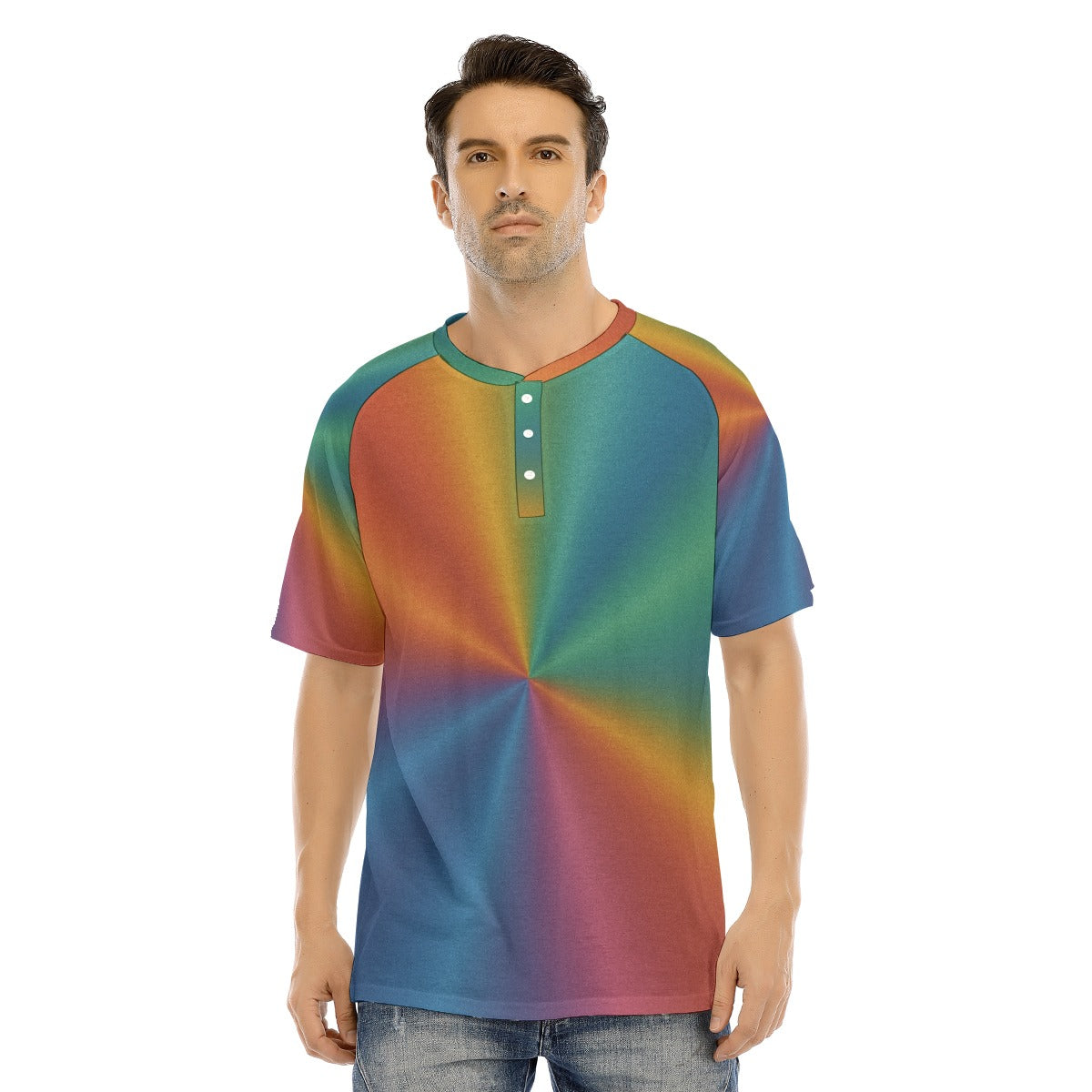 Men's Raglan Sleeve T-shirt With Button Closure