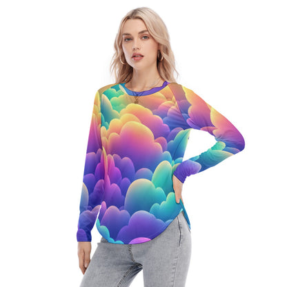 Women's Raglan Sleeves U-Shaped Hem Long Sleeves Blouse