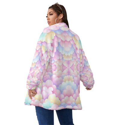 Unisex Borg Fleece Stand-up Collar Coat With Zipper Closure(Plus Size)