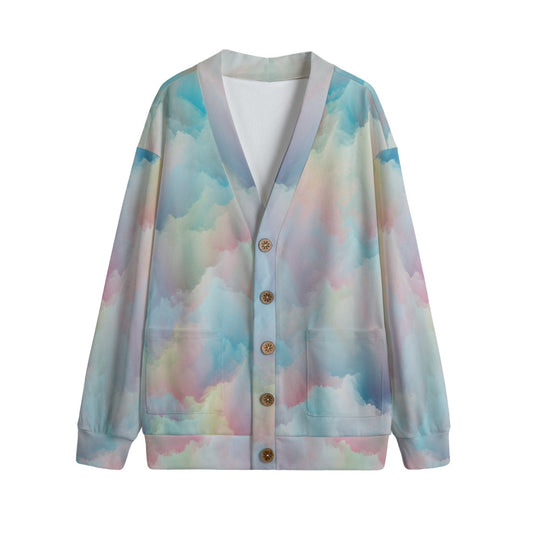 Unisex V-neck Knitted Fleece Cardigan With Button Closure