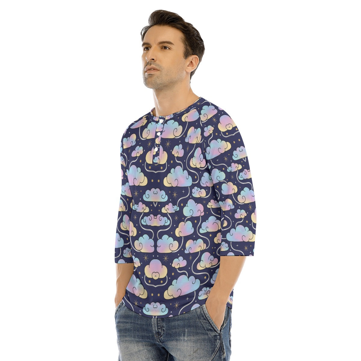 Men's Bracelet Sleeve T-shirt With Button Closure - view 3