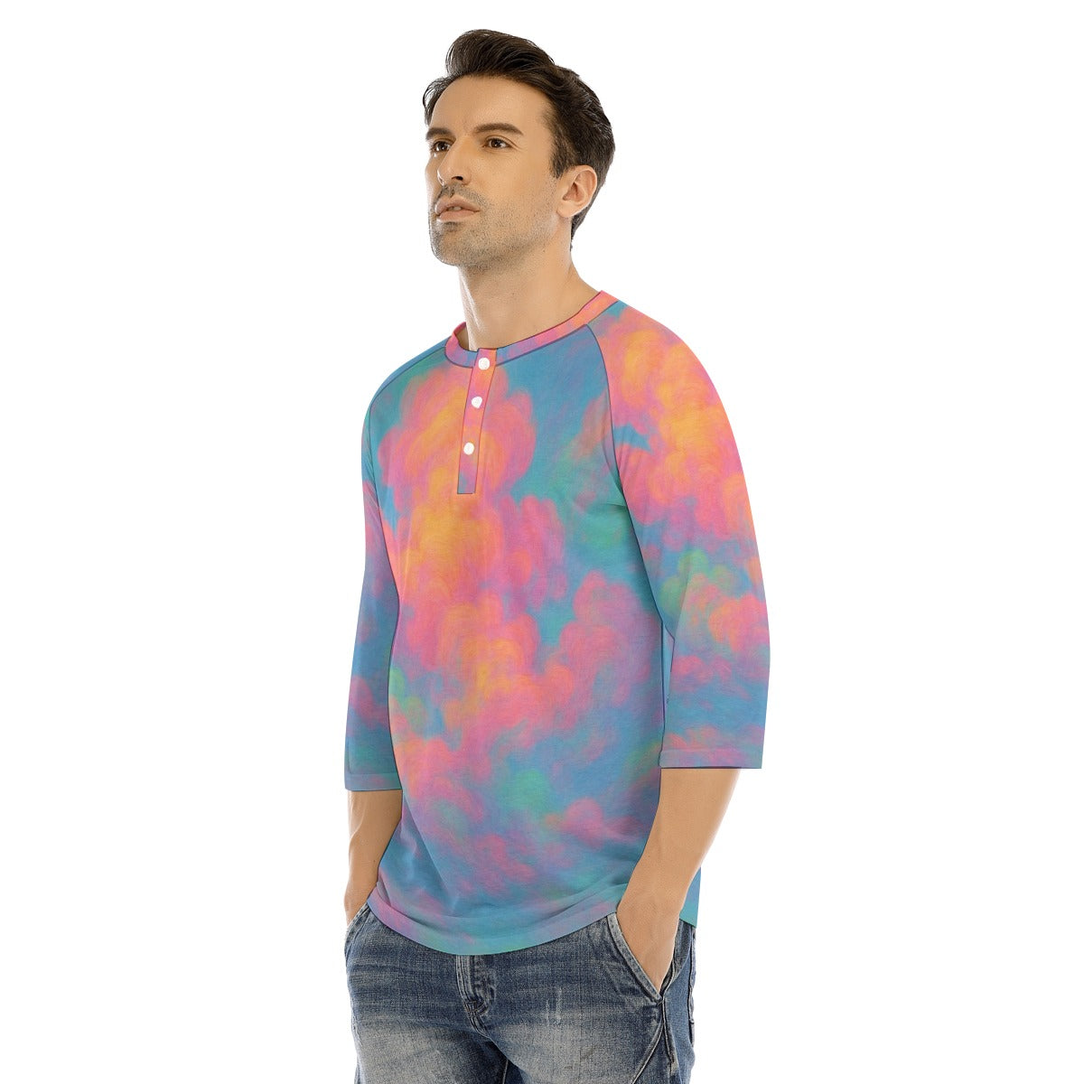 Men's Bracelet Sleeve T-shirt With Button Closure - view 3