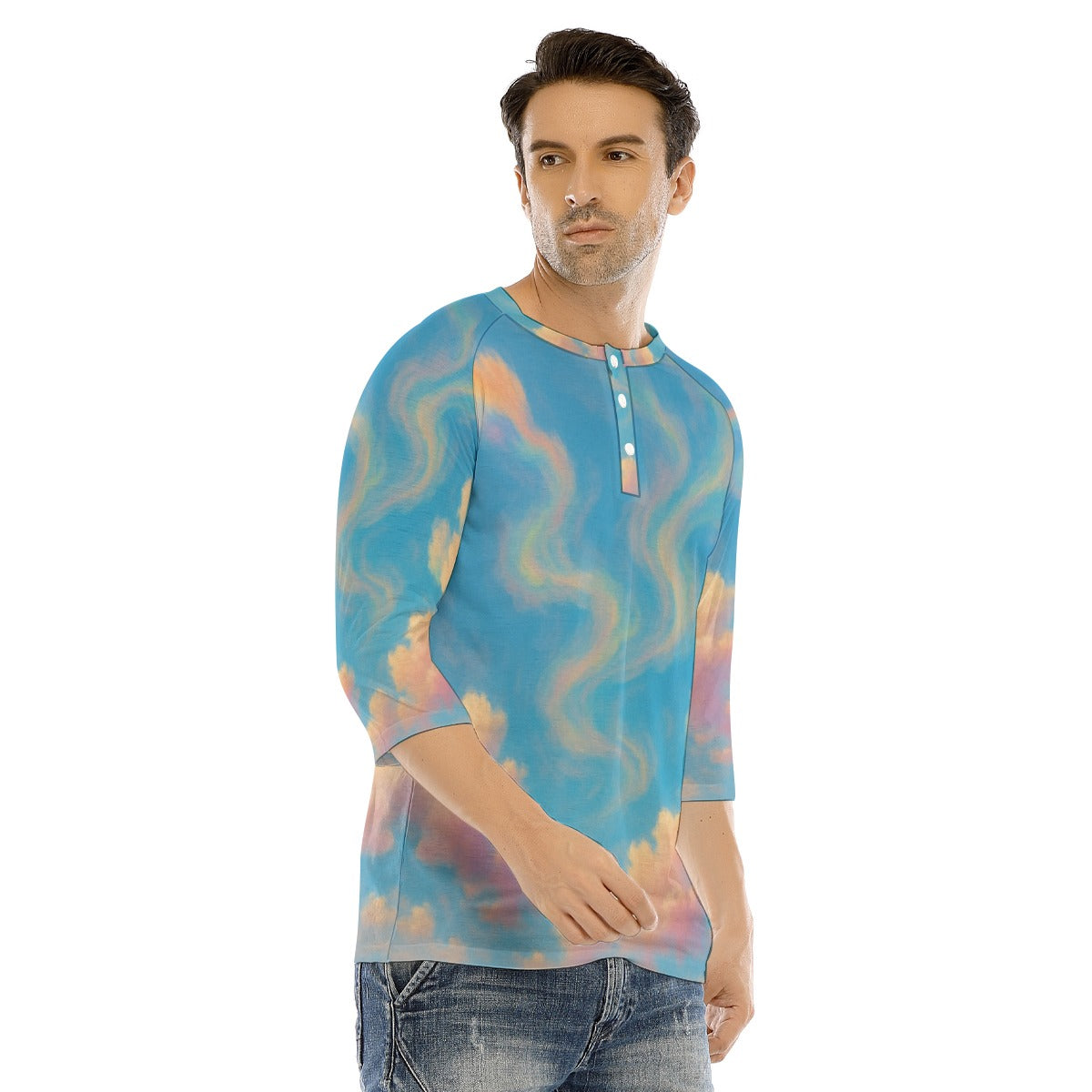 Men's Bracelet Sleeve T-shirt With Button Closure - view 2