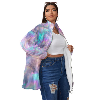 Unisex Borg Fleece Stand-up Collar Coat With Zipper Closure(Plus Size)