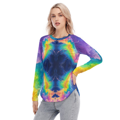 Women's Raglan Sleeves U-Shaped Hem Long Sleeves Blouse