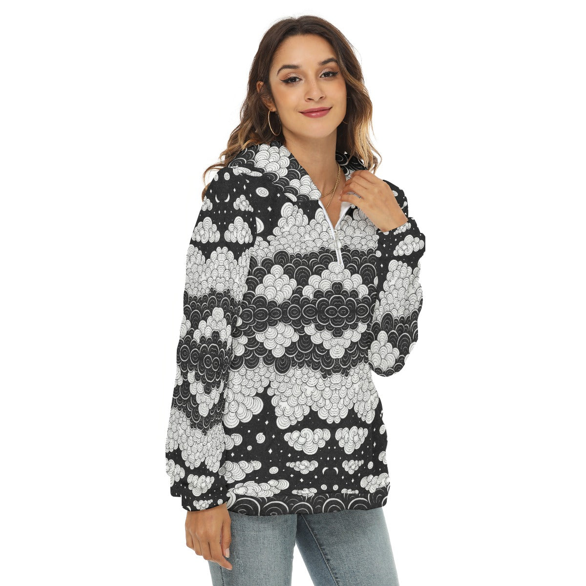 Women's Borg Fleece Hoodie With Half Zip