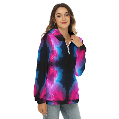 Women's Borg Fleece Hoodie With Half Zip