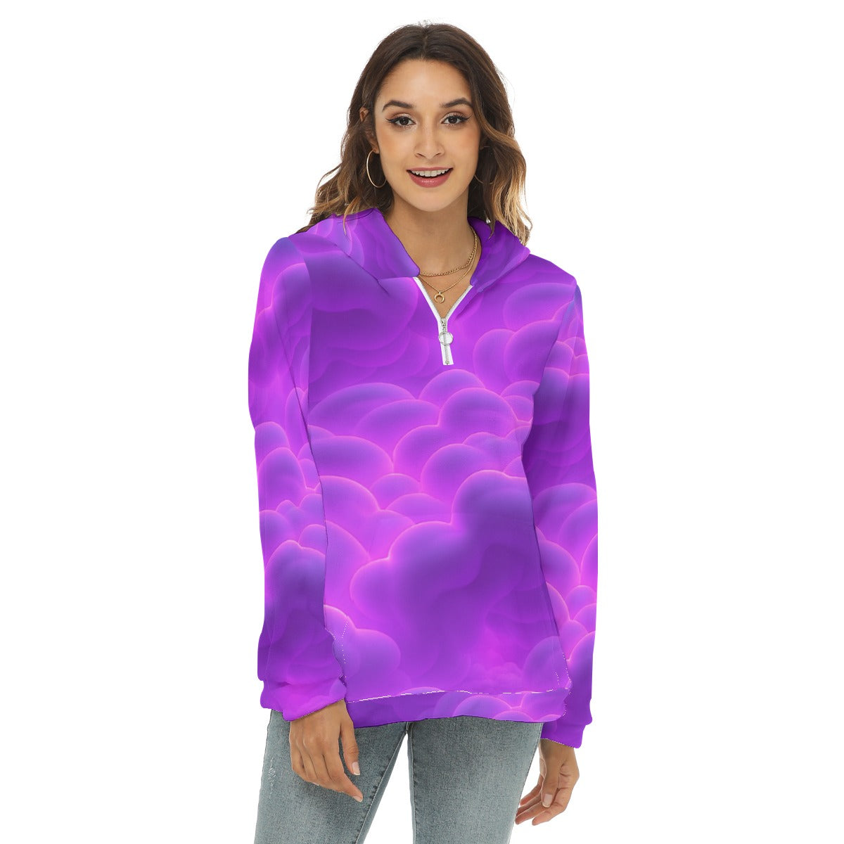 Women's Borg Fleece Hoodie With Half Zip