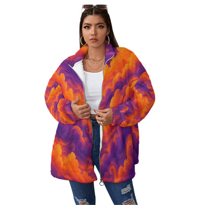 Unisex Borg Fleece Stand-up Collar Coat With Zipper Closure(Plus Size)