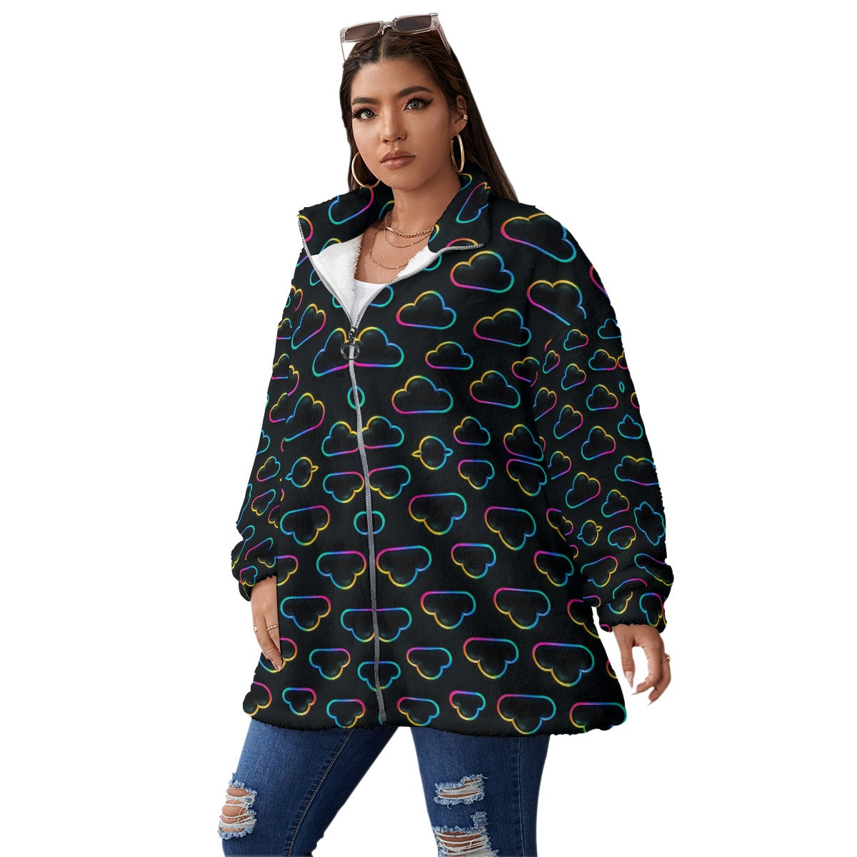 Unisex Borg Fleece Stand-up Collar Coat With Zipper Closure(Plus Size)