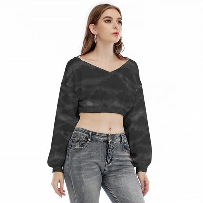 Women's V-neck Long Sleeve Cropped Sweatshirt