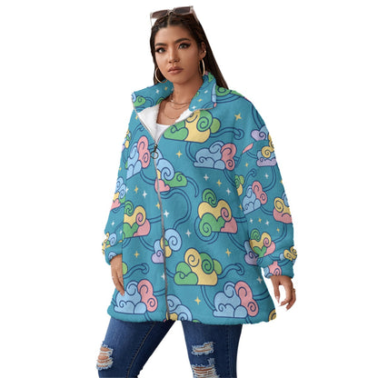 Unisex Borg Fleece Stand-up Collar Coat With Zipper Closure(Plus Size)