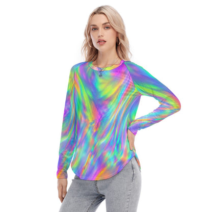Women's Raglan Sleeves U-Shaped Hem Long Sleeves Blouse