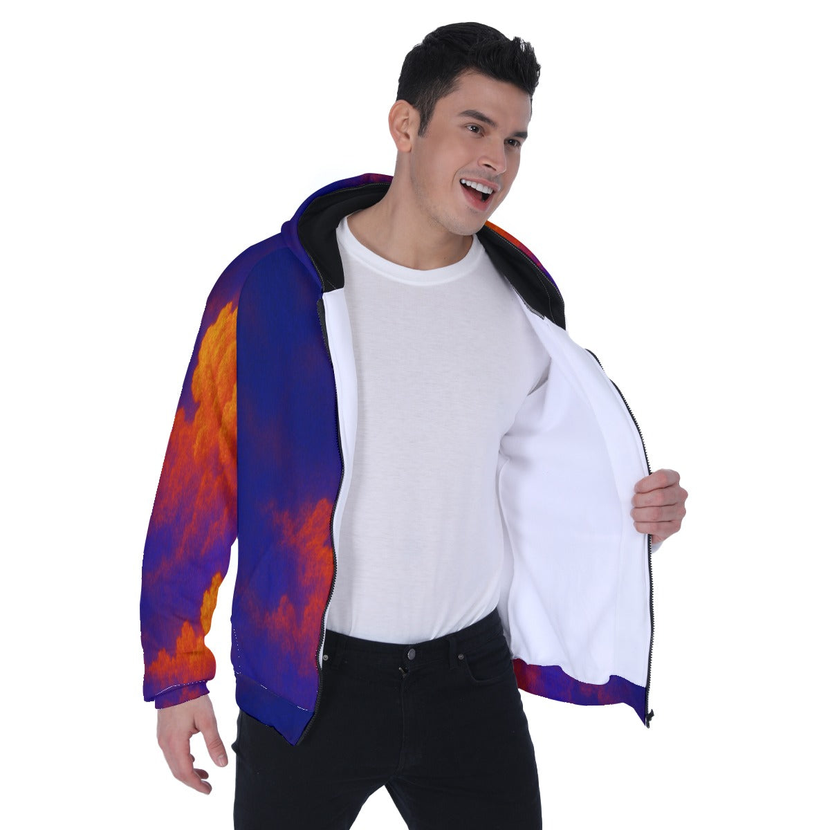 Men's Heavy Fleece Raglan Zip Up Hoodie With Pocket