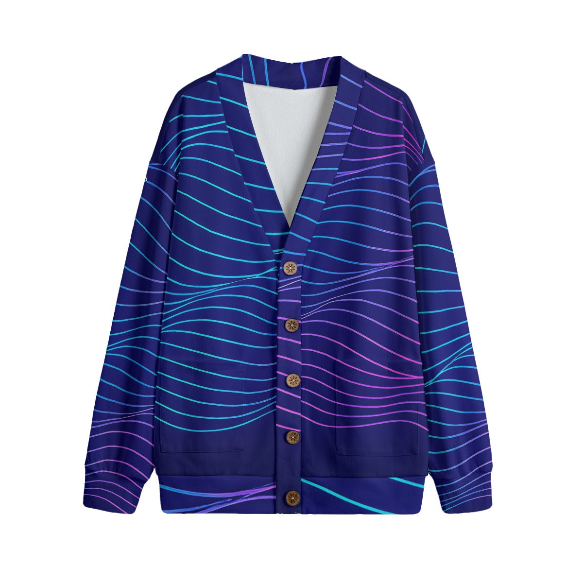 Unisex V-neck Knitted Fleece Cardigan With Button Closure