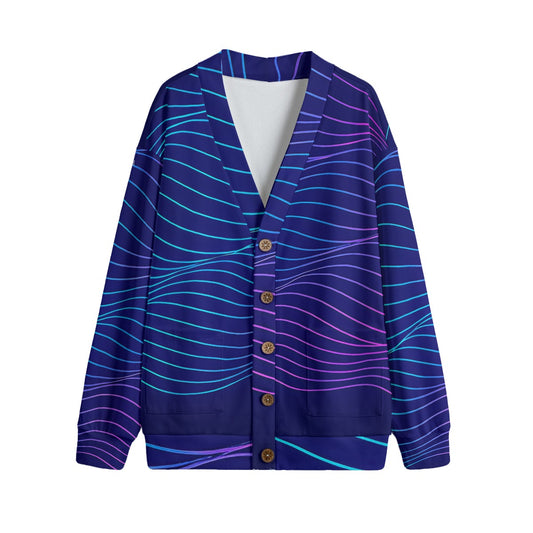 Unisex V-neck Knitted Fleece Cardigan With Button Closure