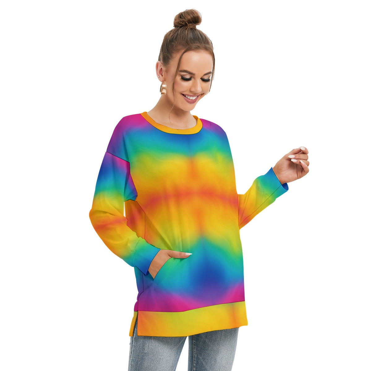 Women's Side Split O-neck Sweatshirt