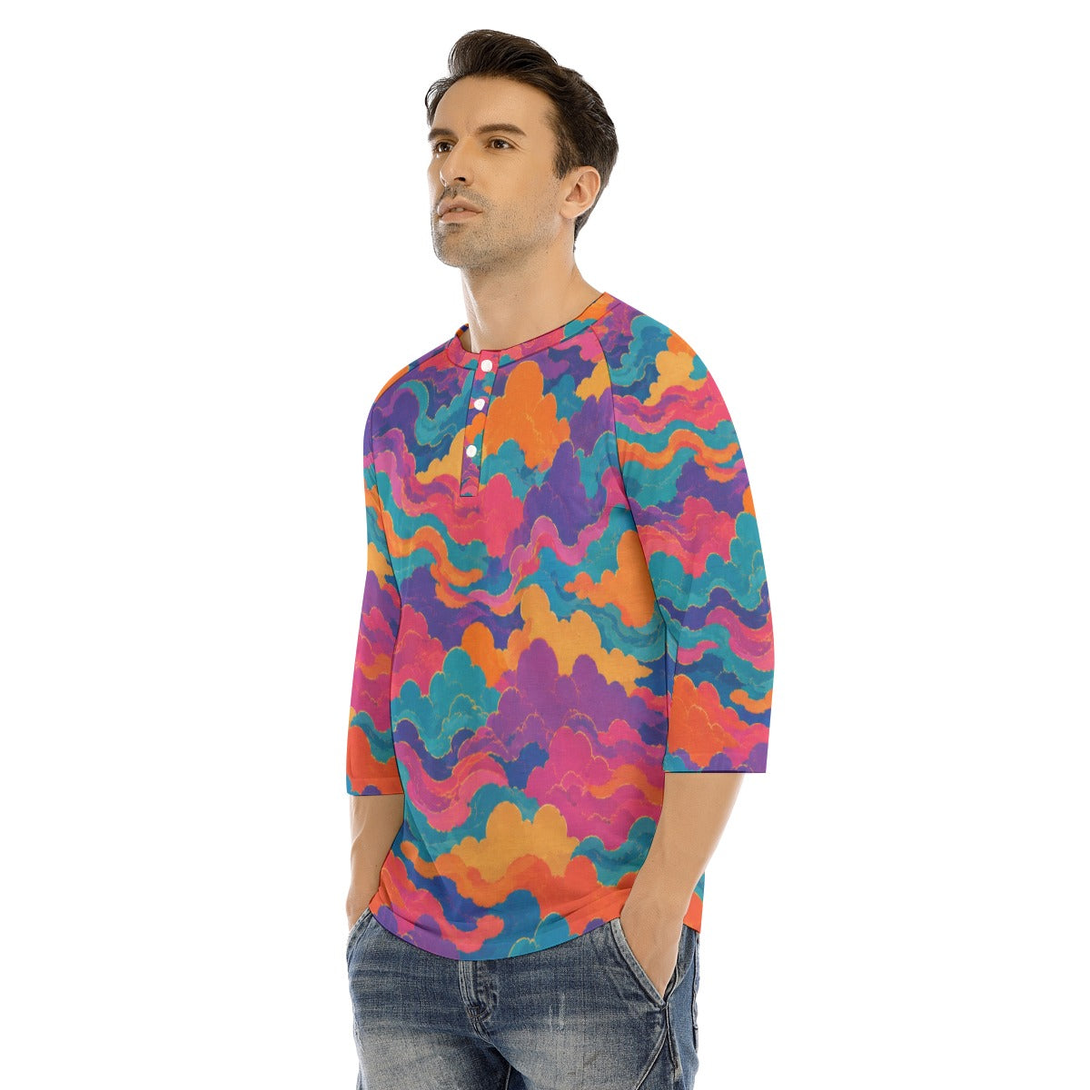 Men's Bracelet Sleeve T-shirt With Button Closure - view 3