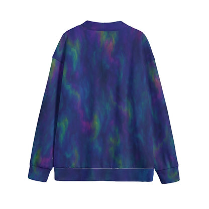 Unisex V-neck Knitted Fleece Cardigan With Button Closure