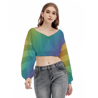Women's V-neck Long Sleeve Cropped Sweatshirt