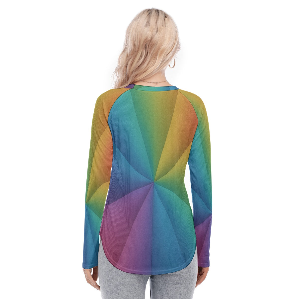 Women's Raglan Sleeves U-Shaped Hem Long Sleeves Blouse