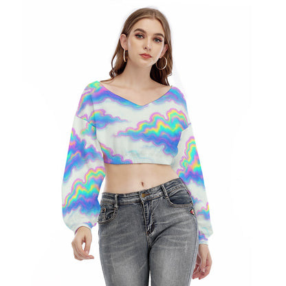 Women's V-neck Long Sleeve Cropped Sweatshirt