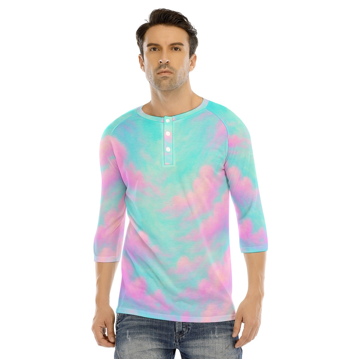 Men's Bracelet Sleeve T-shirt With Button Closure - view 1