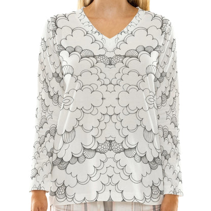 Women's Loose V-Neck T-Shirt With Long Sleeve