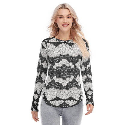 Women's Raglan Sleeves U-Shaped Hem Long Sleeves Blouse