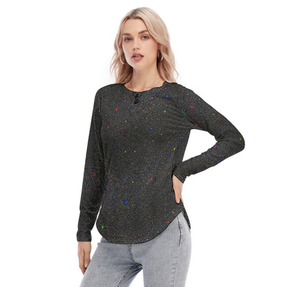Women's Raglan Sleeves U-Shaped Hem Long Sleeves Blouse