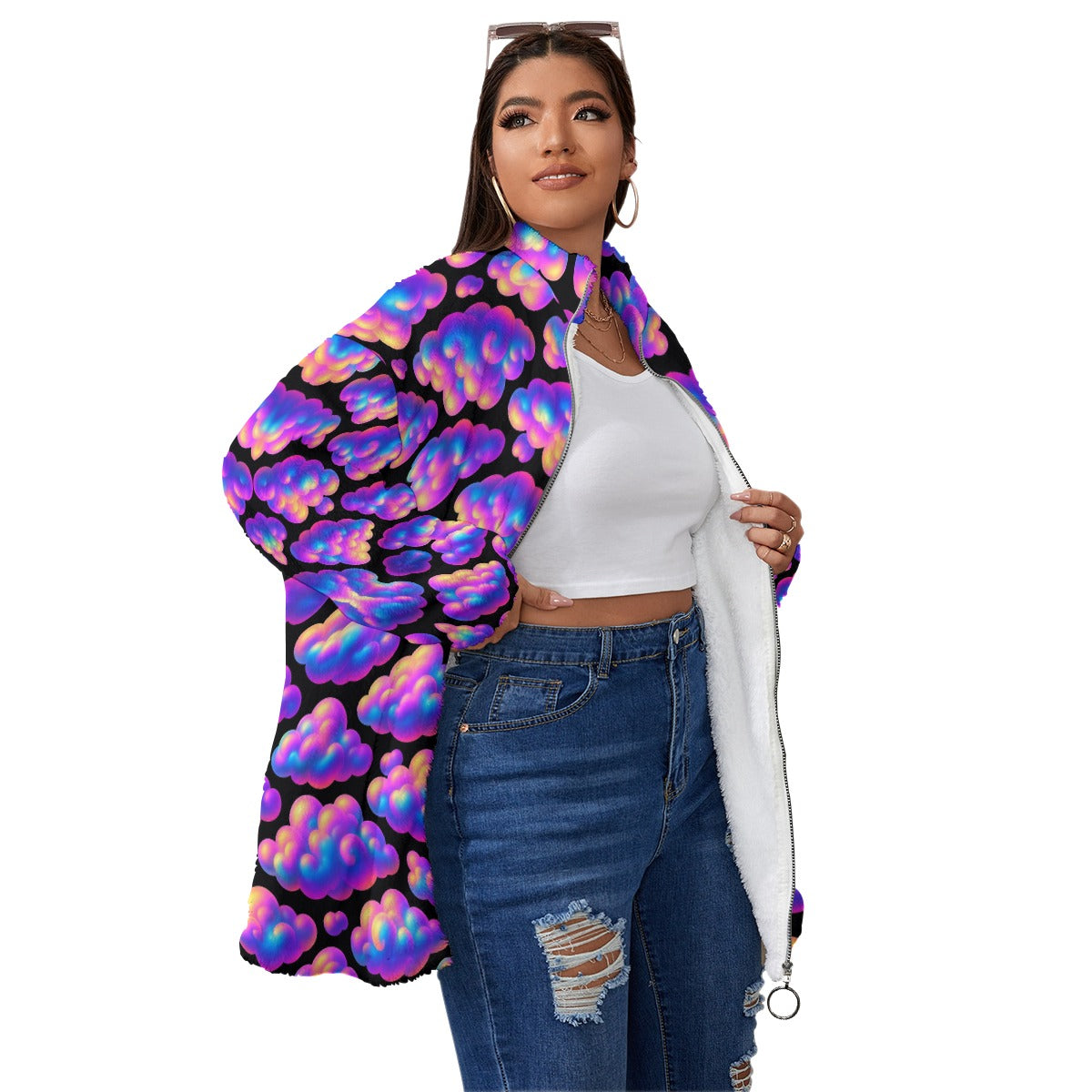 Unisex Borg Fleece Stand-up Collar Coat With Zipper Closure(Plus Size)