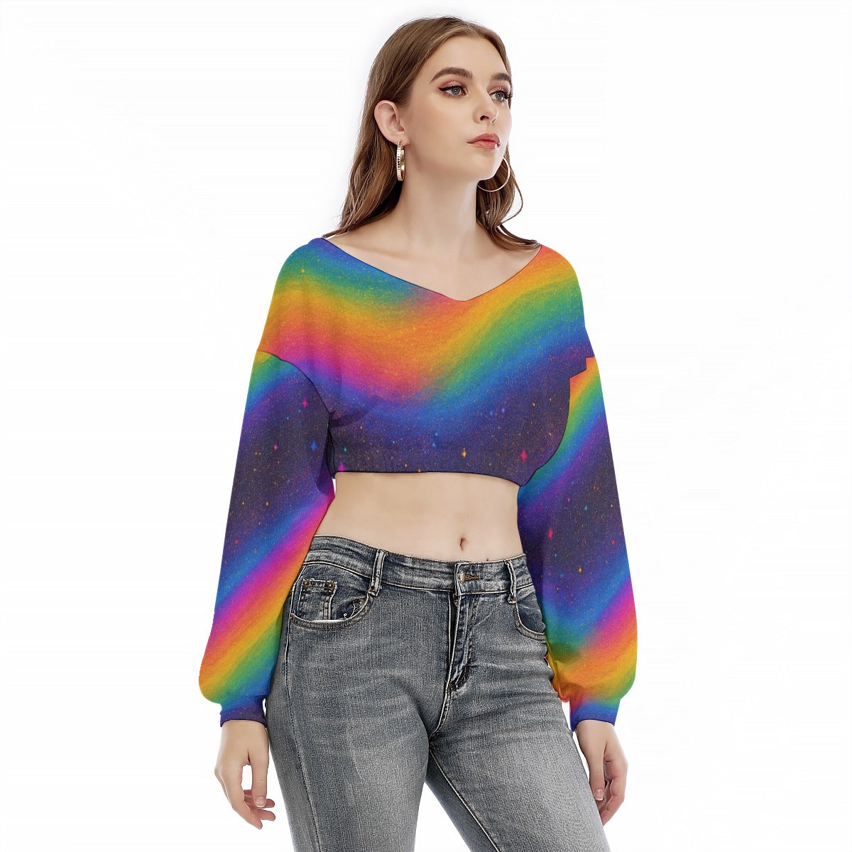 Women's V-neck Long Sleeve Cropped Sweatshirt