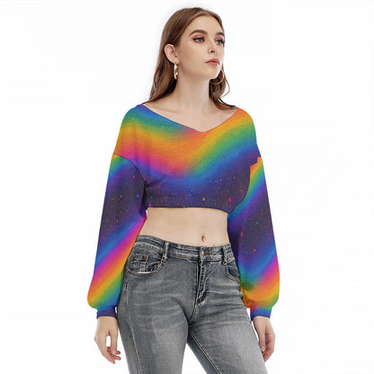 Women's V-neck Long Sleeve Cropped Sweatshirt