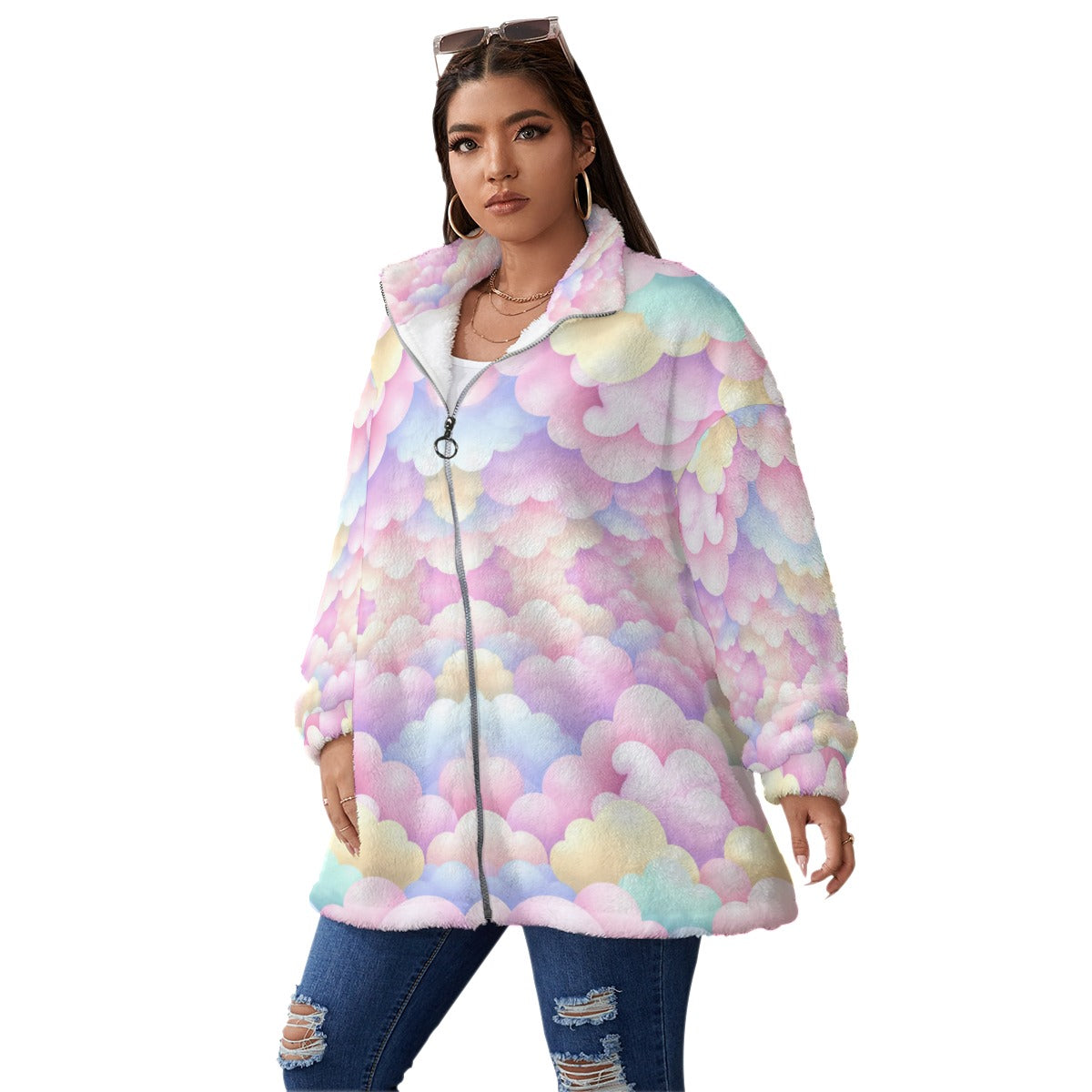 Unisex Borg Fleece Stand-up Collar Coat With Zipper Closure(Plus Size)