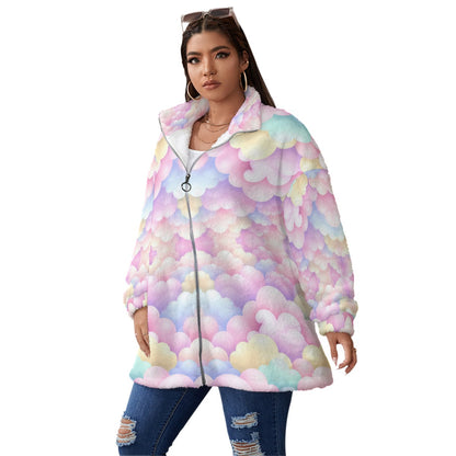 Unisex Borg Fleece Stand-up Collar Coat With Zipper Closure(Plus Size)