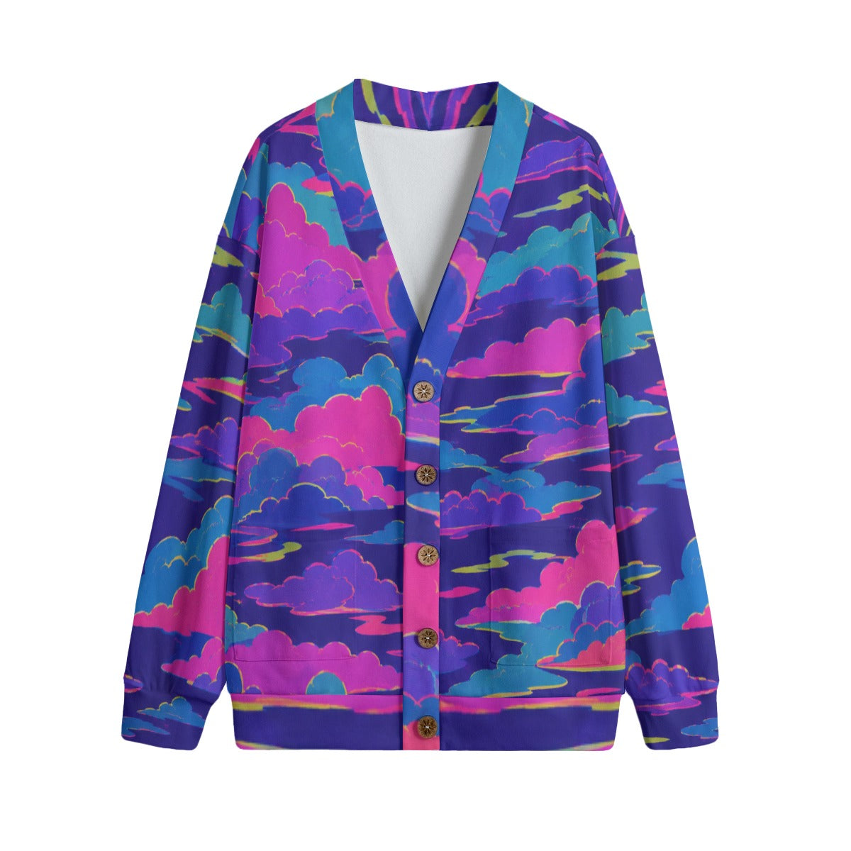 Unisex V-neck Knitted Fleece Cardigan With Button Closure