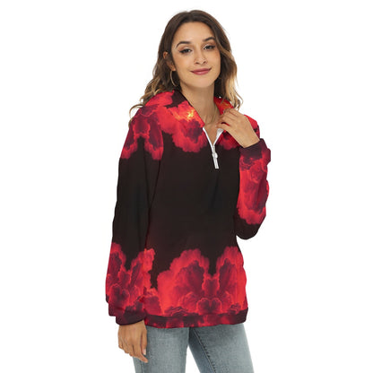 Women's Borg Fleece Hoodie With Half Zip