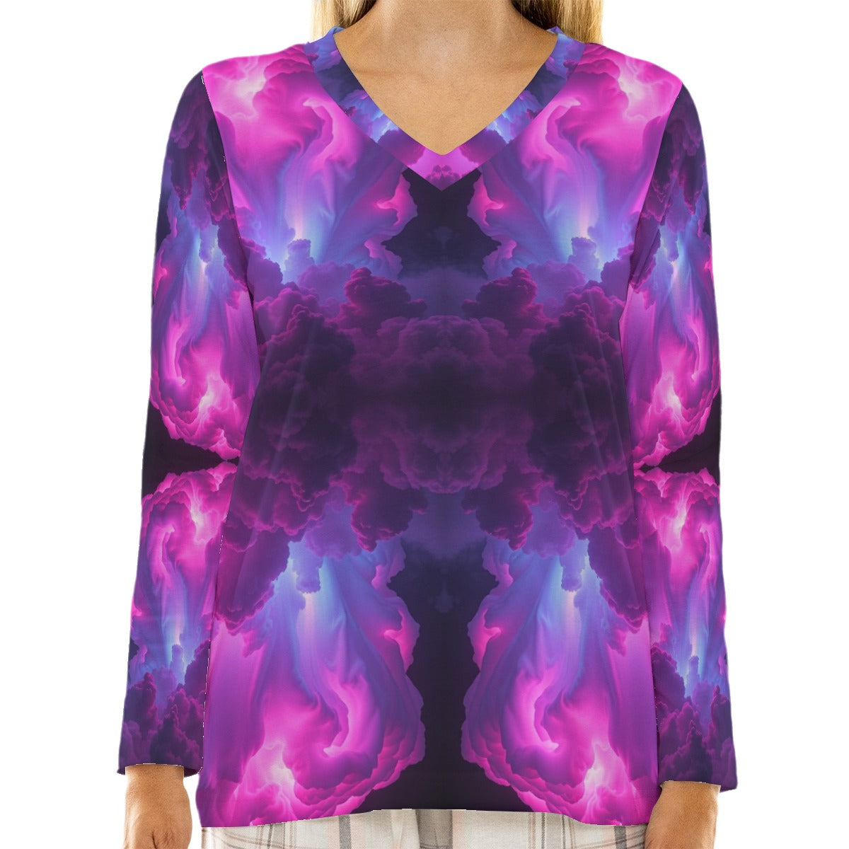 Women's Loose V-Neck T-Shirt With Long Sleeve