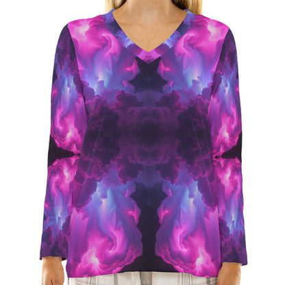 Women's Loose V-Neck T-Shirt With Long Sleeve