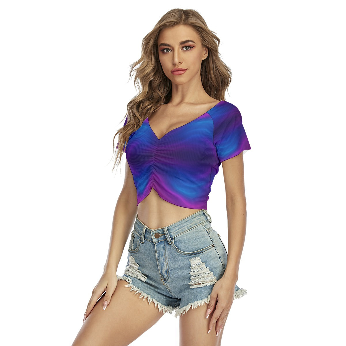 Women's Raglan Drawstring Front Crop Tee