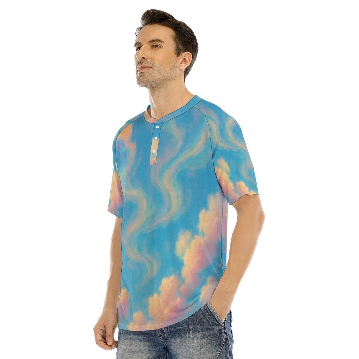 Men's Raglan Sleeve T-shirt With Button Closure