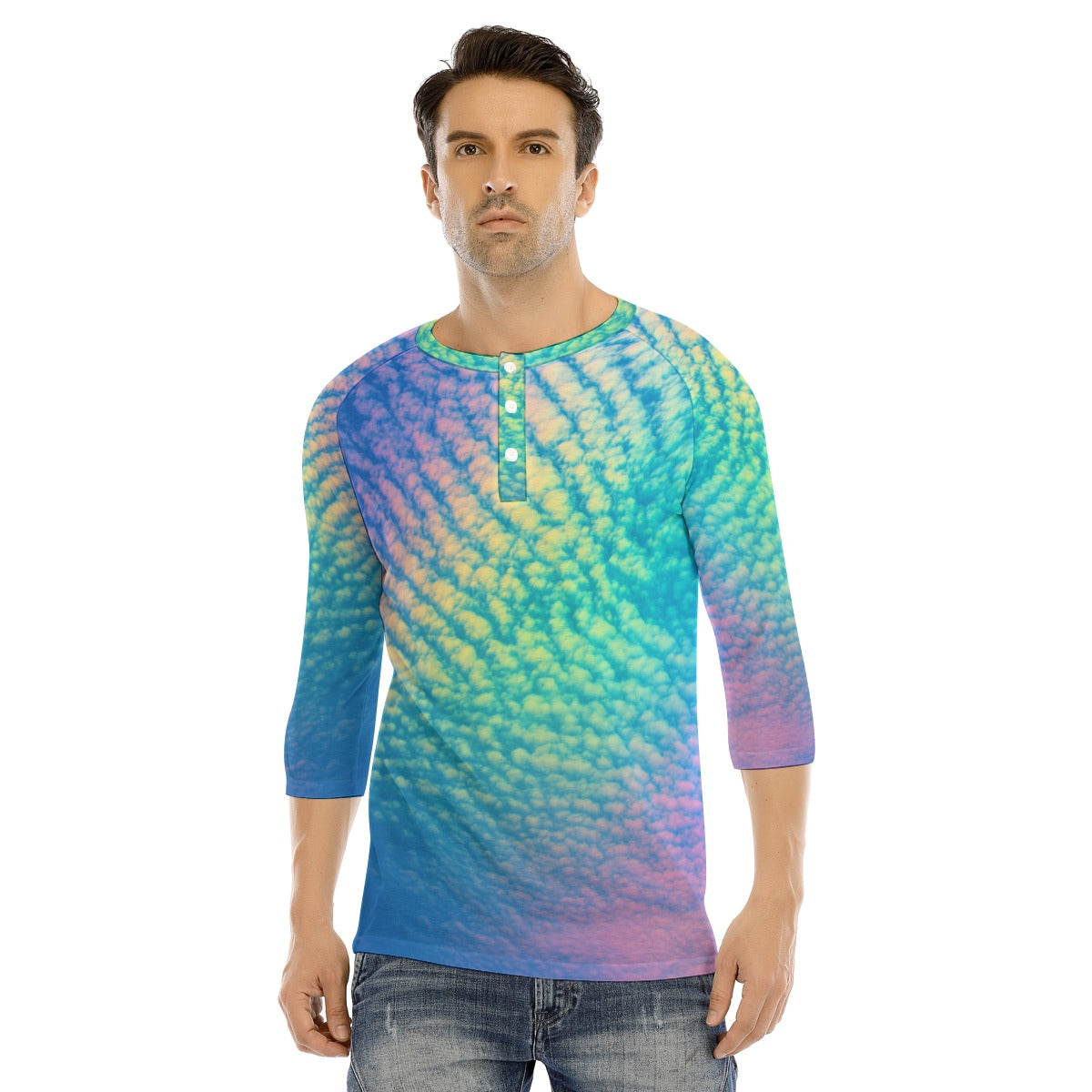Men's Bracelet Sleeve T-shirt With Button Closure - view 1