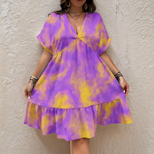 Unisex Women’s Floral V-Neck Short Sleeve Dress