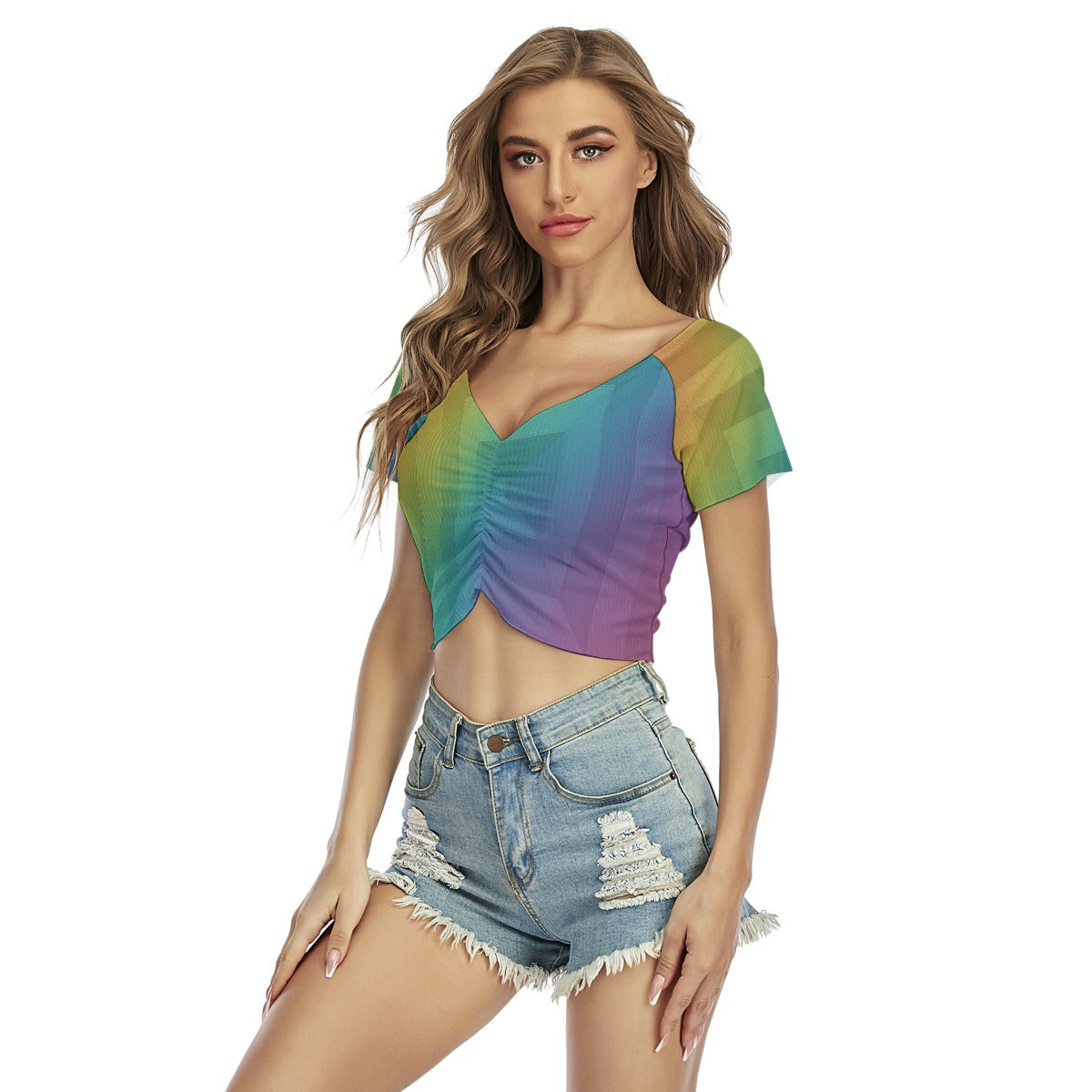 Women's Raglan Drawstring Front Crop Tee