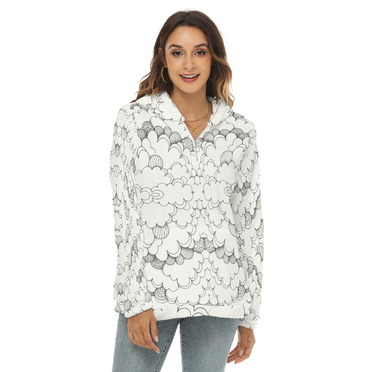Women's Borg Fleece Hoodie With Half Zip