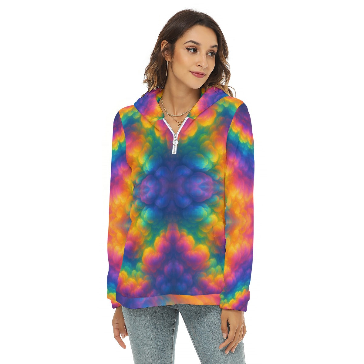 Women's Borg Fleece Hoodie With Half Zip