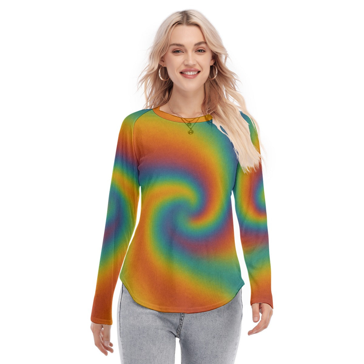 Women's Raglan Sleeves U-Shaped Hem Long Sleeves Blouse