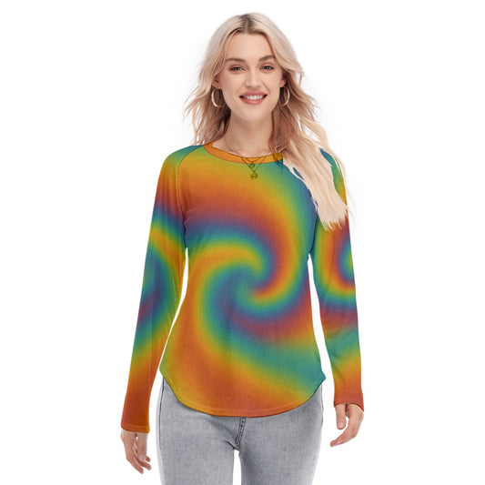 Women's Raglan Sleeves U-Shaped Hem Long Sleeves Blouse