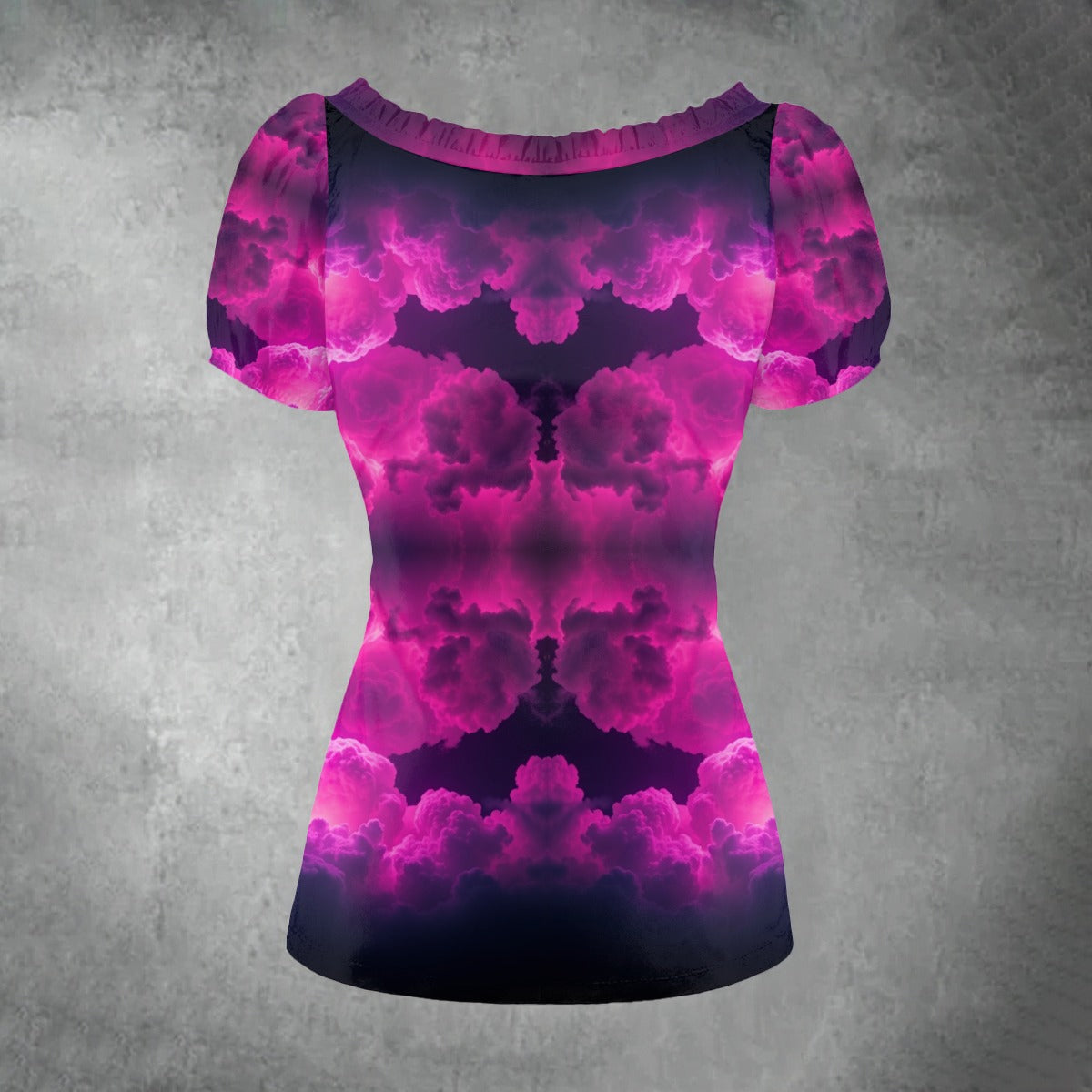 All-over print Women's Puff Sleeve Pleated Shirt