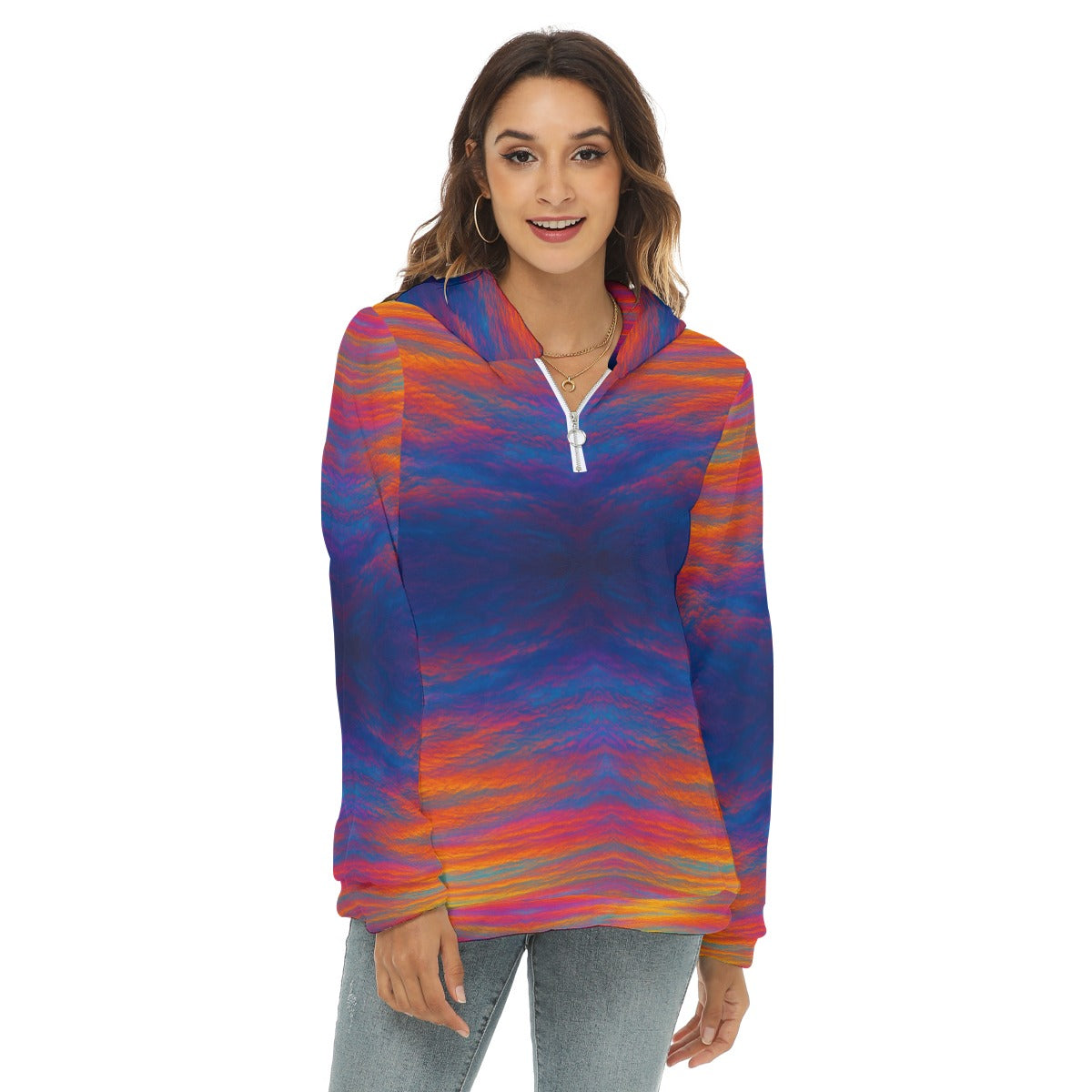 Women's Borg Fleece Hoodie With Half Zip